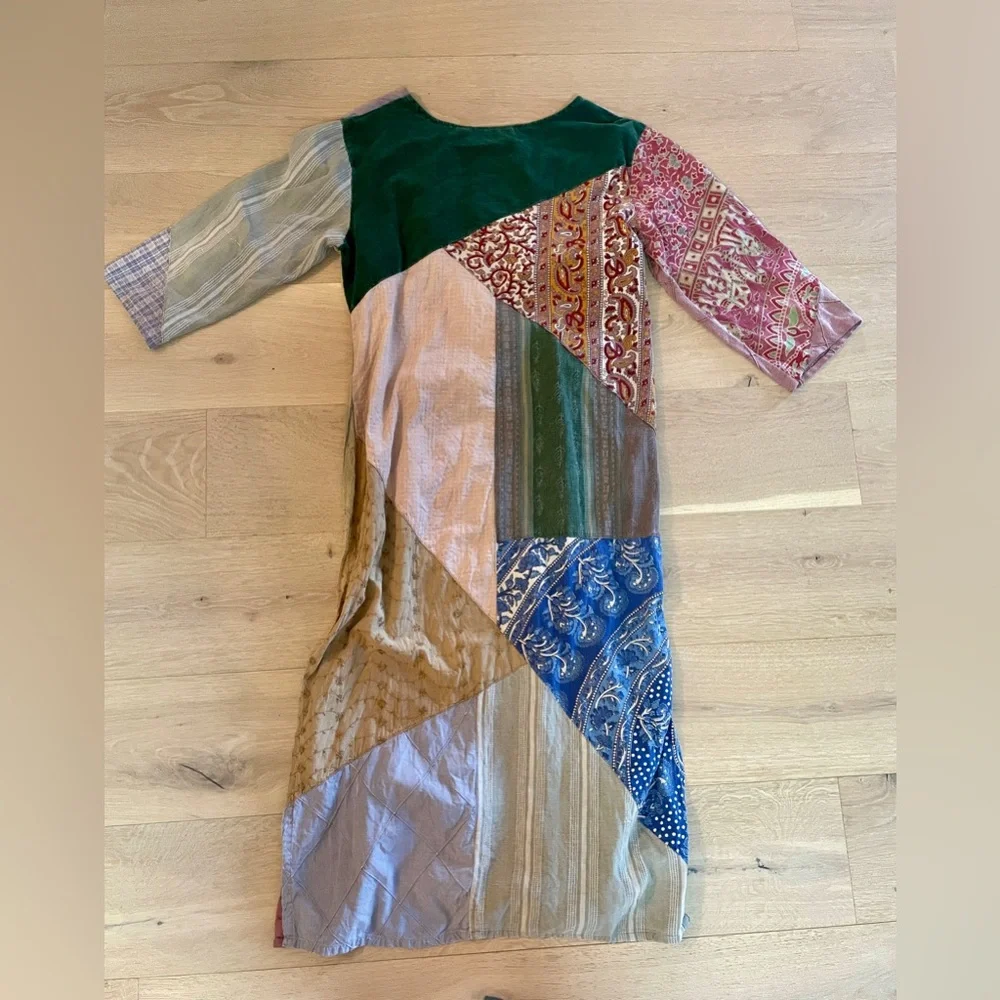 Vintage Sacred Threads Multicolor Patchwork Maxi Dress, House Coat Mumu Boho, L - Picture 3 of 7